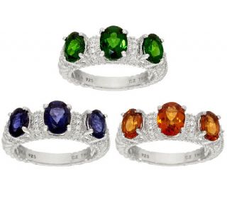 Judith Ripka Sterling Exotic Gemstone Three Stone Ring —
