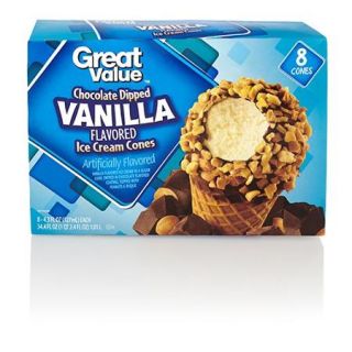 Great Value Chocolate Dipped Vanilla Flavored Ice Cream Cones, 4.3 oz, 8 count