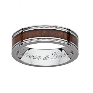 Men's Titanium and Wood Inlay Milgrain Engraved Band Ring   7438440