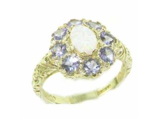 Solid English Yellow 9K Gold Womens Large Opal & Tanzanite Art Nouveau  Ring   Size 11.25   Finger Sizes 5 to 12 Available