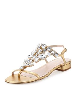 kate spade new york fedra jeweled leather sandal, old gold