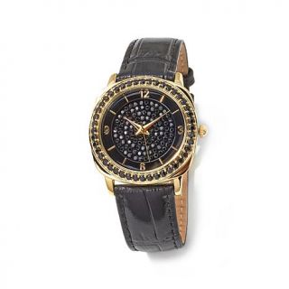 Victoria Wieck 3.83ct Black Spinel Leather Strap Watch   8007144