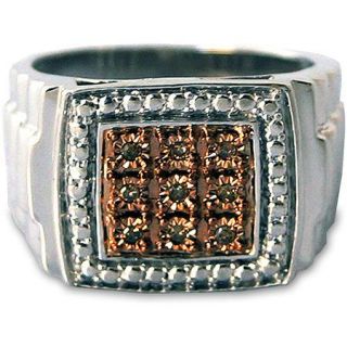 Men's Brown Diamond Accent Nine Stone Sterling Silver Ring