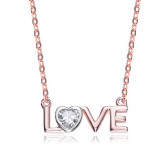 Collette Z Rose plated Sterling Silver Cubic Zirconia LOVE Necklace