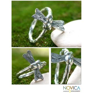 Sterling Silver Mens Dragonfly Fortunes Ring (Indonesia