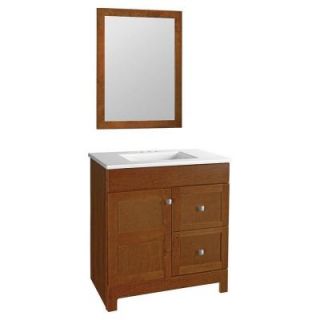 Glacier Bay 30.5 in. W x 19 in. D Vanity in Chestnut with Cultured Marble Vanity Top in White and Mirror PPM30 CHT