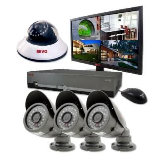 Revo 4 Channel 500GB DVR Surveillance System with (4) 600 TVL 80 ft. Night Vision Cameras and 18.5 in. Monitor R44D1EB3EM18 5G