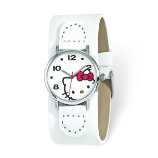 Hello Kitty Womens White Dial Red Bow White Faux Leather Watch