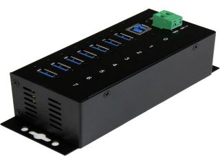 StarTech 7 Port Industrial USB 3.0 Hub 15kV ESD and 350W Surge Protection DIN Rail/Surface Mountable Metal Housing ST7300USBME