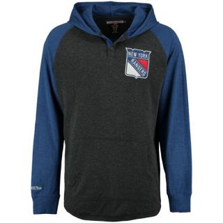 Mitchell & Ness New York Rangers Charcoal/Blue Home Stretch Hooded Long Sleeve T Shirt