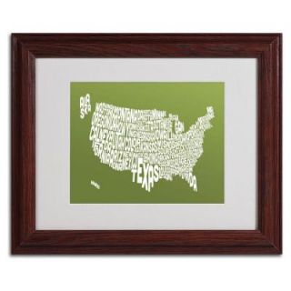Trademark Fine Art 11 in. x 14 in. USA States Text Map   Olive Matted Framed Art MT0228 W1114MF