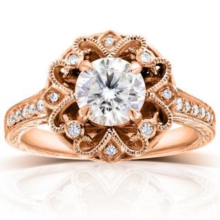 Annello 14k Rose Gold Moissanite and 1/5ct TDW Diamond Floral Antique