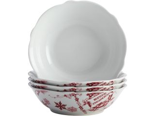 BONJOUR  54274  Dinnerware Yuletide Garland 4 Piece Porcelain Stoneware Fluted Cereal Bowl Set, Print