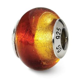Sterling Silver Reflections Yellowith Red Italian Murano Bead