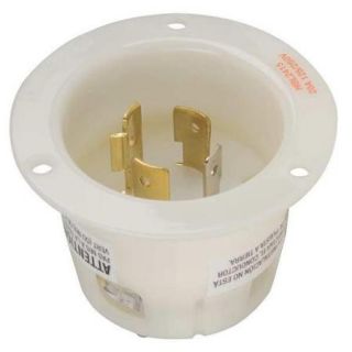Hubbell Wiring Device Kellems Flanged Locking Inlet, Thermoplastic Elastomer, White, HBL2415