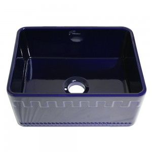 Whitehaus WHFLATN2418 BLUE Kitchen Sink, 24" Reversible Fireclay w/Athinahaus Front Apron One Side & Fluted Front Apron On Opposite Side, Single Bowl   Sapphire Blue
