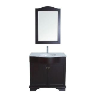 stufurhome Monaco 35 in. Single Vanity in Espresso with Marble Vanity Top in White and Mirror VM 19094A