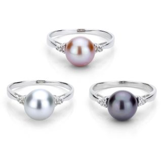 DaVonna Sterling Silver 8 9 mm Round Pearl and 1/10ct TDW Diamond Ring