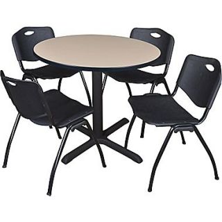 Regency Seating Cain 36 Round Table  Beige w/ 4 M Stack Chairs  Black