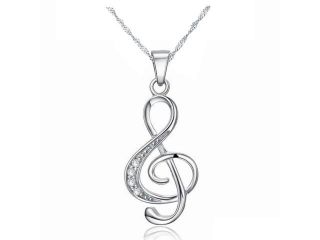 Chaomingzhen Rhodium Plated 925 Sterling Silver Cubic Zirconia Music Note Pendants Necklaces for Women   Chain Length 18"