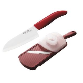 Kyocera 5.5 in. Santoku with Adjustable Slicer Set in Red FK140202RD