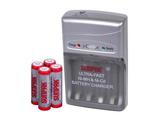 SUNPAK ACC M1082 01 4 pack 2650mAh AA Ni MH Rechargeable Batteries & Charger Kit