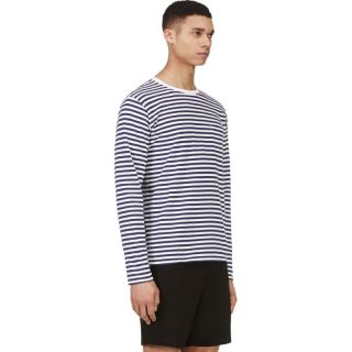 Nanamica Navy Long Sleeve Stripe Coolmax T Shirt
