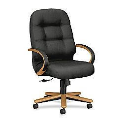 HON 2191 Series Pillow Soft Executive High Back Swivel Chair 46 12 H x 26 14 W x 29 34 D Harvest Frame Charcoal Fabric