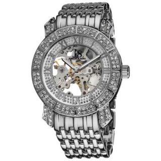 Joshua & Sons Men's Automatic Skeleton Crystal Silvertone Bracelet Watch