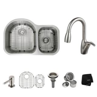 KRAUS All in One Undermount Stainless Steel 29 in. Double Bowl Kitchen Sink with Kitchen Faucet KBU21 KPF2121 SD20