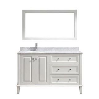Studio Bathe Lily 55 in. Vanity in White with Marble Vanity Top in White and Mirror LILY 55 WHITE CARRERA