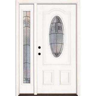 Feather River Doors 50.5 in. x 81.625 in. Rochester Patina 3/4 Oval Lite Unfinished Smooth Fiberglass Prehung Front Door with Sidelite 173191 1A4