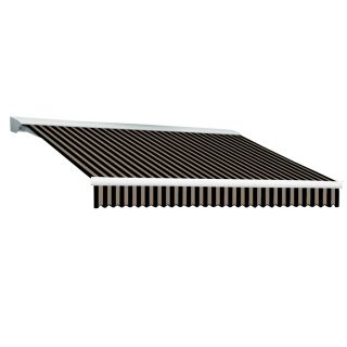 Awntech 96 in Wide x 84 in Projection Black/Tan Stripe Slope Patio Retractable Manual Awning