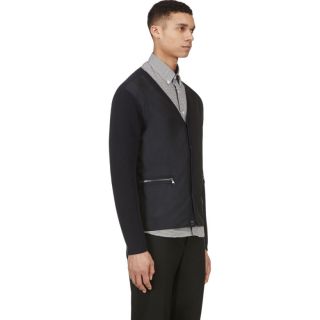 Carven Navy Glossy Front Knit Cardigan