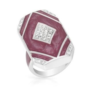 Cocktail Ring with Cubic Zirconia Purple Enamel/ .925 Sterling Silver