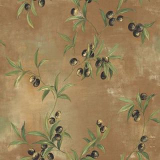 The Wallpaper Company 8 in. x 10 in. Black and Brown Earth Tone Textured with Olive Branches Wallpaper Sample WC1282336S