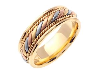 14K Tri Color Gold Comfort Fit Candy Cane Braided Men'S Wedding Band