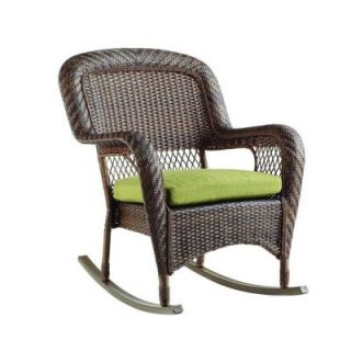 Martha Stewart Living Charlottetown Brown All Weather Wicker Patio Rocking Chair with Green Bean Cushion 65 717304