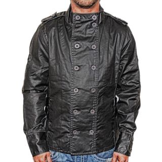 am Mens Waxed Cotton Spring Black Button Down Jacket  
