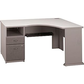 Bush Business Cubix Single Pedestal Corner Desk, Pewter/White Spectrum