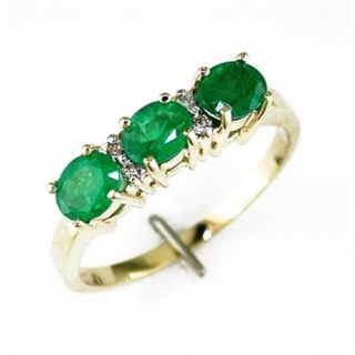 14K Gold Diamond and Three Stone Emerald Ring Size 6