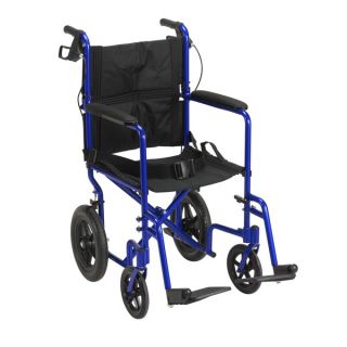 Blue Lightweight Expedition Transport Wheelchair with Hand Brakes