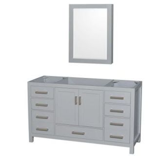 Wyndham Collection Sheffield 60 in. Vanity Cabinet with Medicine Cabinet Mirror in Gray WCS141460SGYCXSXXMED