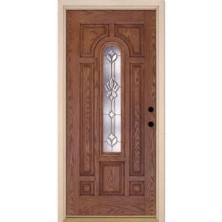Feather River Doors 37.5 in. x 81.625 in. Medina Brass Center Arch Lite Stained Medium Oak Fiberglass Prehung Front Door 331490