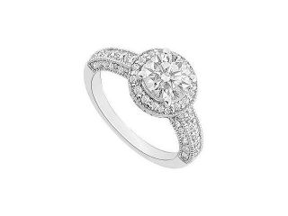 Triple AAA Quality CZ Total Gem Weight of One 1 Carat Halo Engagement Ring in 14K White Gold