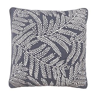 Dark grey embroidered leaf cushion