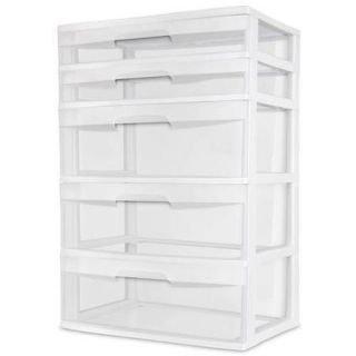 Sterilite 5 Drawer Wide Tower, White (Wheels Not Included)
