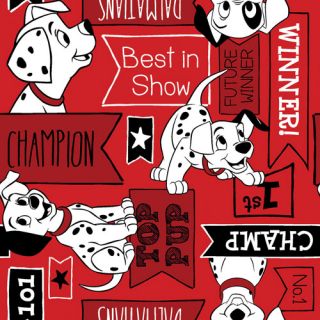 Disney Classics 101 Dalmatians Signs Red Fabric by the Yard
