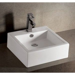 Whitehaus WHKN4051 Isabella square wall mount basin with overflow, single faucet hole and rear center drain   White