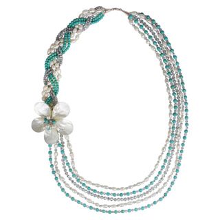 Floating Daisy Multi Strand Pearl Side Flower Necklace (Thailand)